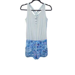 Ivivva By Lululemon Girls Size 14 Blue Tie-Dye Romper With Pockets & Drawstring
